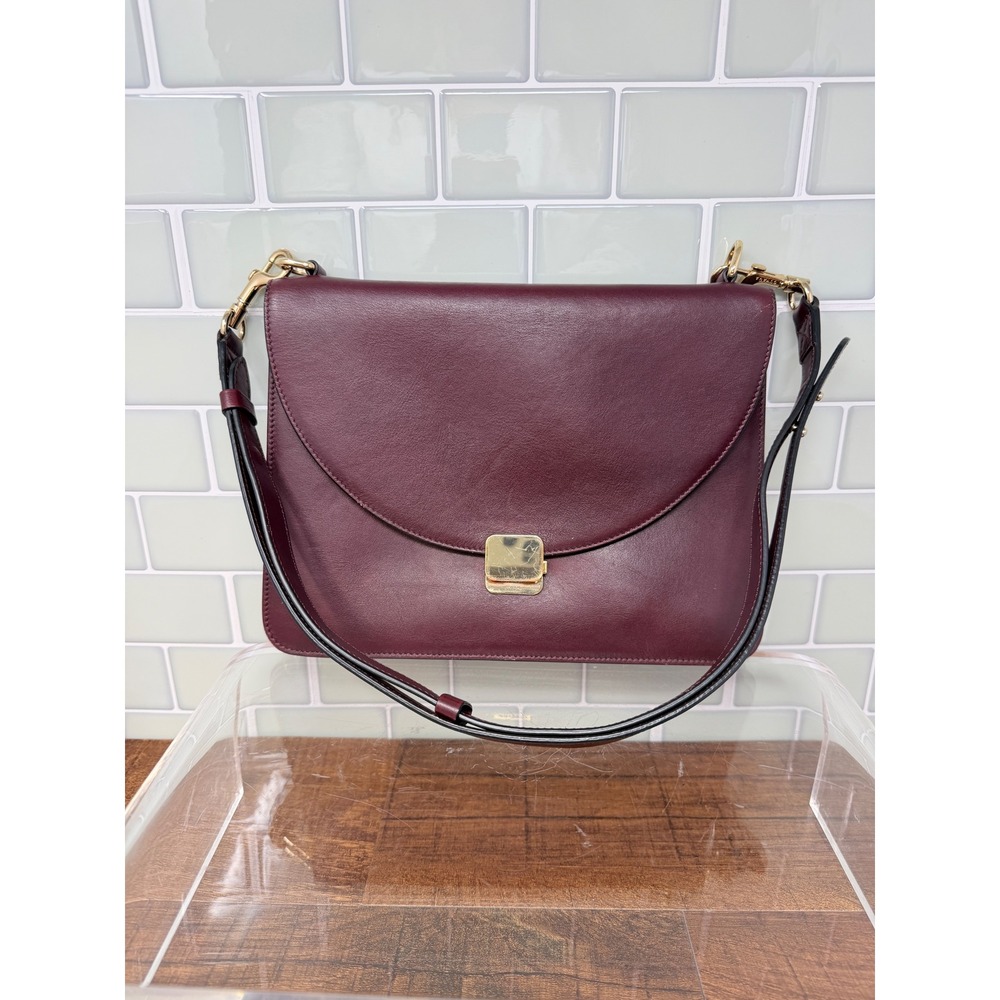 Cuyana Italian Leather Concertina Convertible Flap Shoulder/Crossbody Burgundy